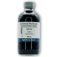 True Colloidal Platinum NanoParticles (PtNPs): 100 ppm – 250 mL in Glass