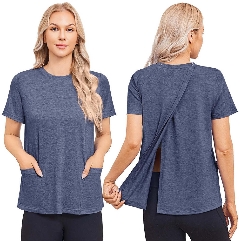 Deyeek Open Down Back Hospital Gowns for Women Post 3X-Large, Blue Purple