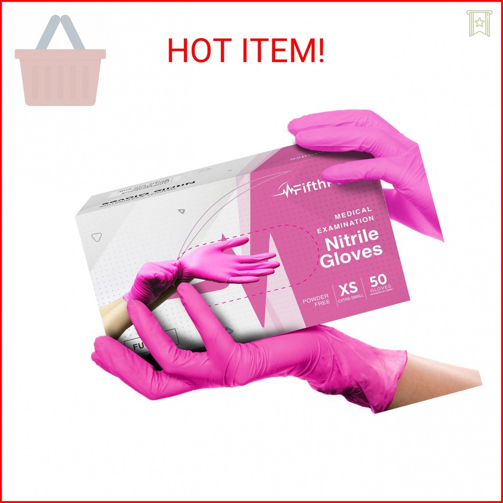 Fuchsia Hot Pink Nitrile Disposable Gloves – 50 Count – 3 Mil Nitrile Gloves Med