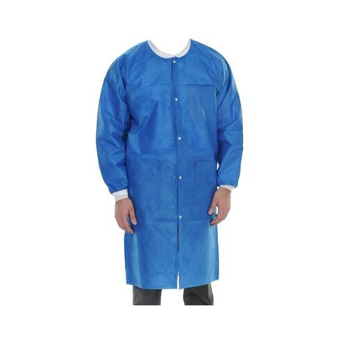 ValuMax 3660RYL Extra-Safe Lab Coats Royal Blue Large SMS Fabric 10/Pk