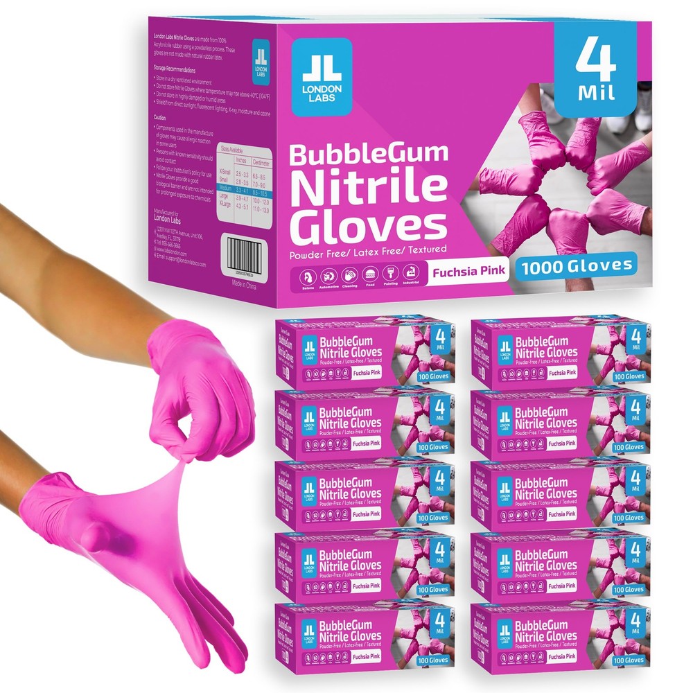 4 Mil – Fuchsia Pink Nitrile Gloves–Disposable Latex Free & Powder Free–Chemi…