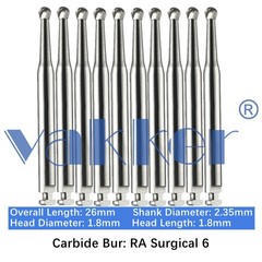 Vakker Dental Round Carbide Burs Latch Type RA SURG 6 Surgical 10pc/pk