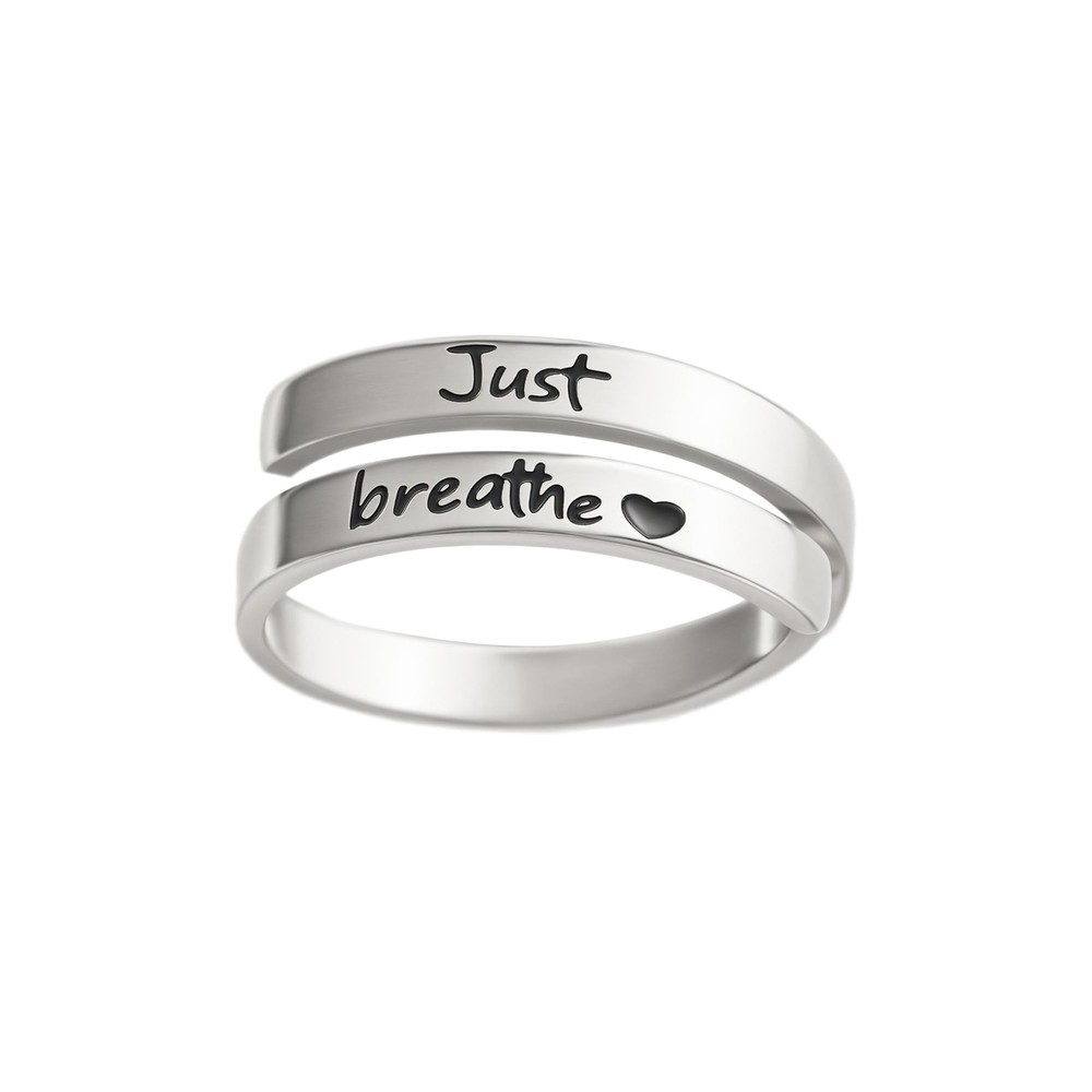Just Breathe Ring for Women, Adjustable Heart Ring, Stainless Steel Spiral Wrap