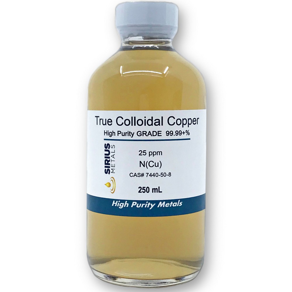 True Colloidal Copper 25 ppm 250 mL in a glass bottle