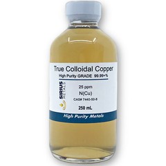 True Colloidal Copper 25 ppm 250 mL in a glass bottle