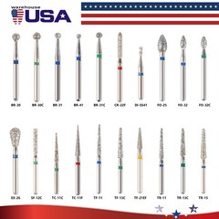 US 100pcs Dental Diamond Burs Kit for High Speed Handpiece Medium FG 1.6MM