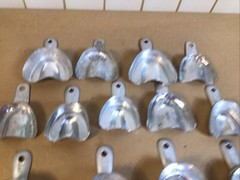 Vintage Metal Dental Impression Trays Molds Lot of 17 W/ TRUBYTE Occlusal Plate