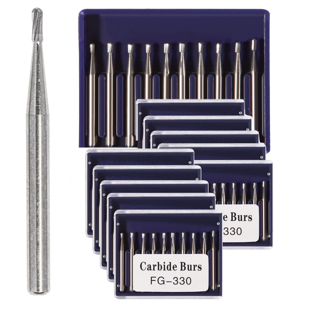 100 FG 330 Carbide Dental Burs High Speed Handpiece Friction Grip Drill Bits New