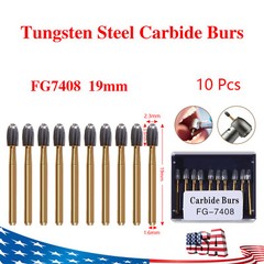 10 Pcs Dental Tungsten Carbide Burs Trimming & Finishing Bur 7408 19mm Egg shape