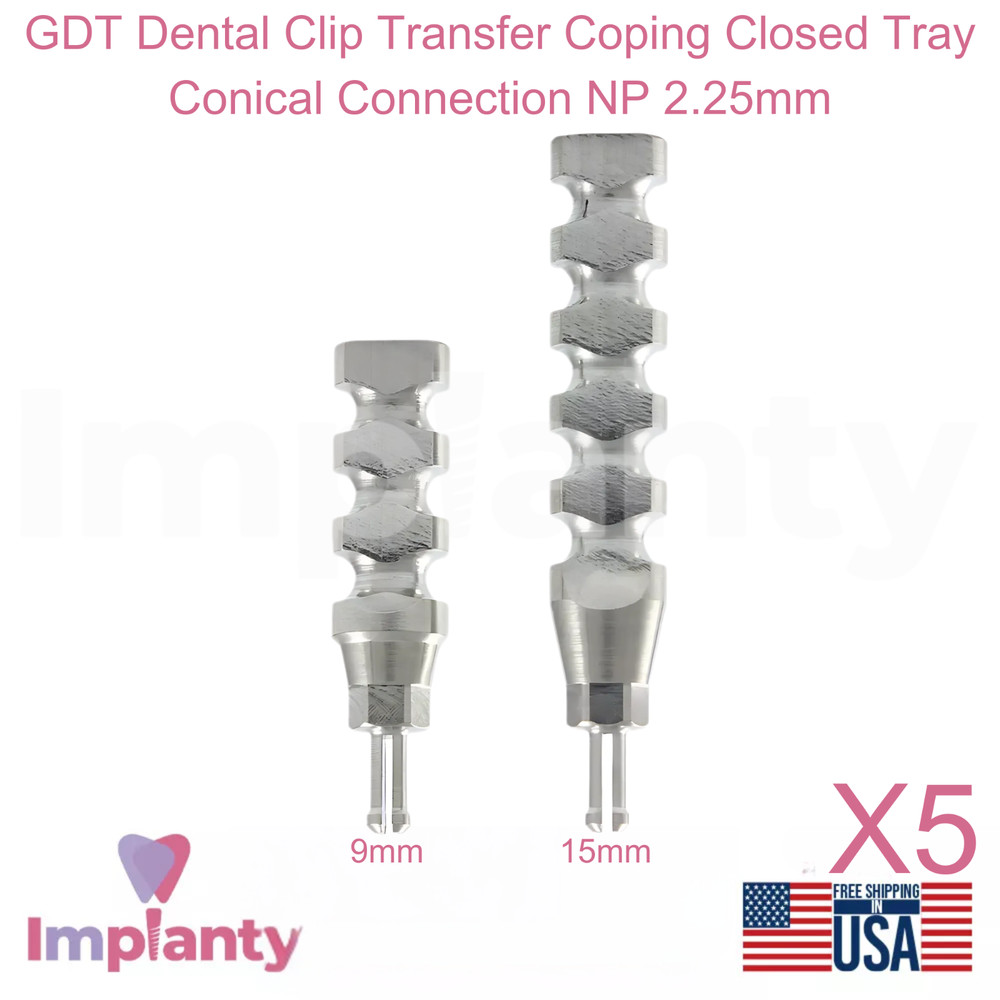 5x GDT Dental Clip Transfer Coping Closed Tray Conical Connection NP 2.25mm