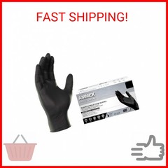 AMMEX Black Nitrile Exam Gloves, Box of 100, 3 Mil, Size Large, Latex Free, Powd