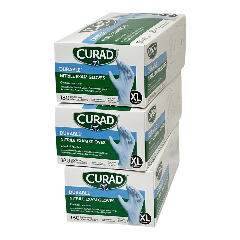 CURAD Durable Nitrile Exam Gloves, Extra Large, 540 Count (3 boxes x 180 ct)
