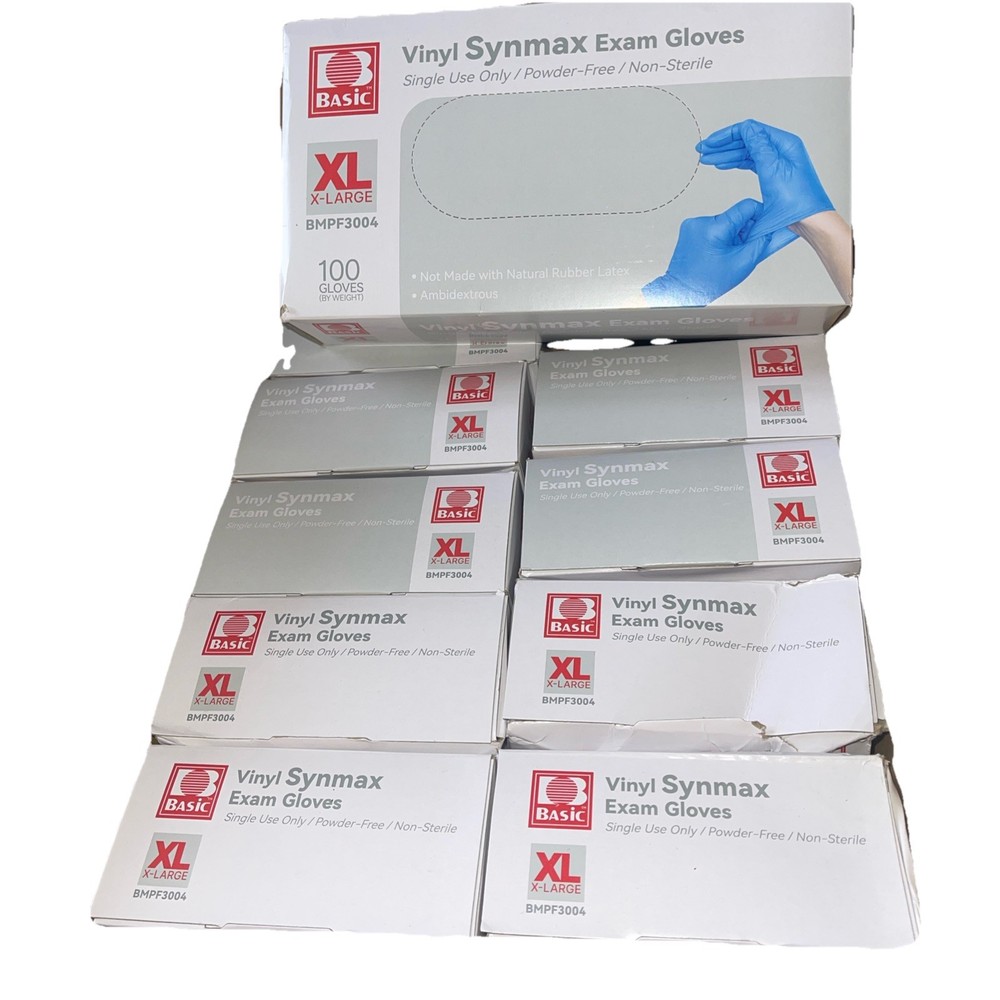 Case Basic Synmax Vinyl XL Exam Gloves, Blue – Box of 100 X 10 =1,000 Per Order
