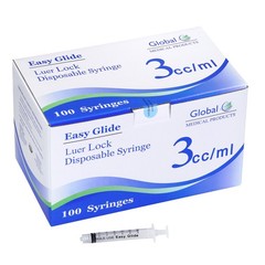 3Cc Luer Lock Syringe (No Needle), Box of 100