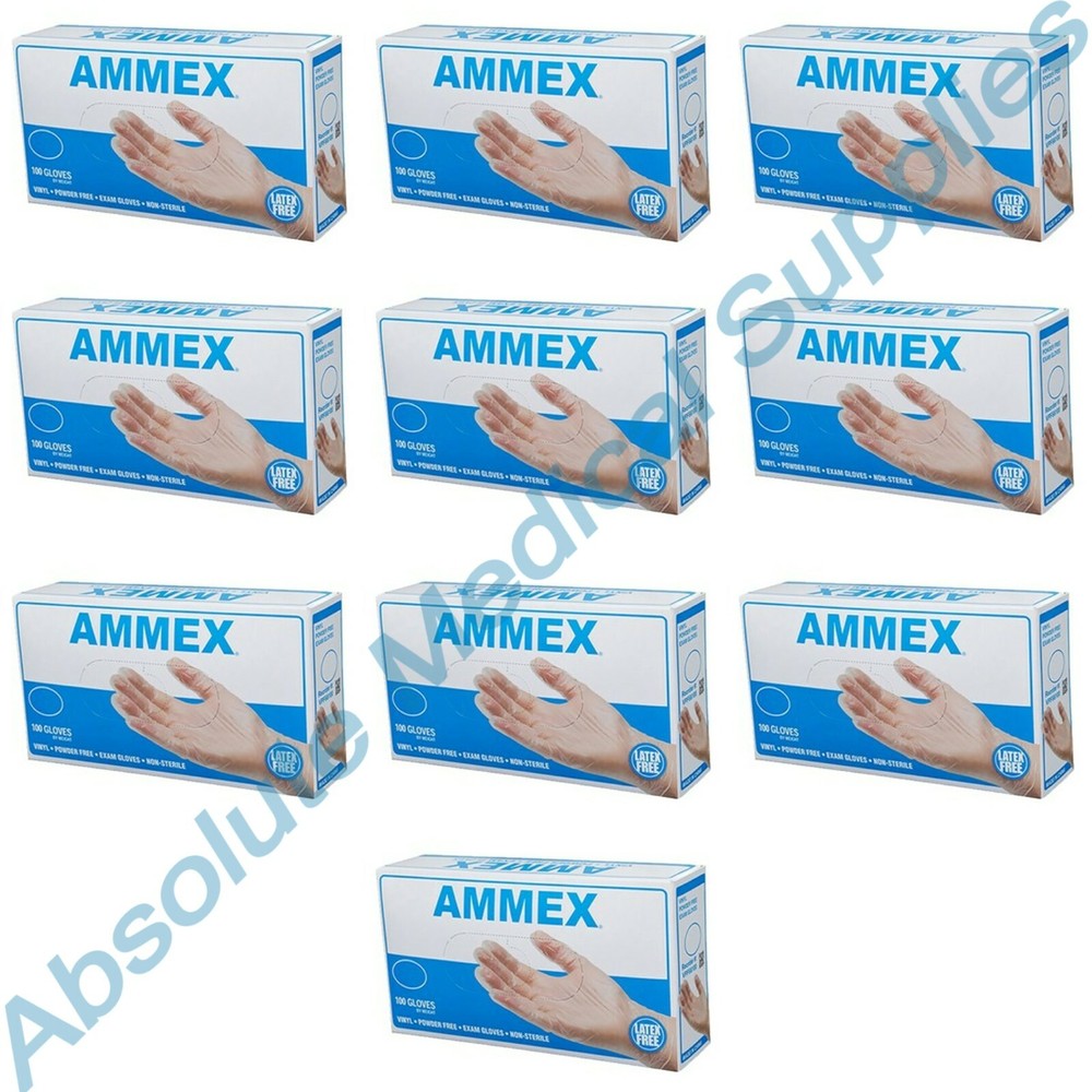 *1,000-Piece* Ammex Professional Vinyl Exam Medical Gloves Clear Medium VPF64100