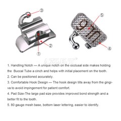 AZDENT Dental Orthodontic 1st 2nd Molar Buccal Tube Roth/MBT 018/022 Bondable