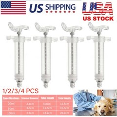 1/2/3/4PCS 20/50/100ml Reusable Veterinary Syringe for Livestock Supply Tool USA