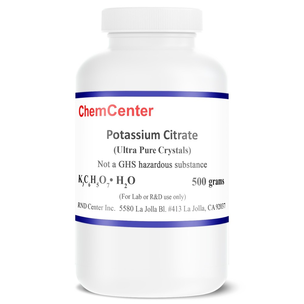 PotassiumCitrate, High Purity Crystals, 500 grams (1.1 lb.)