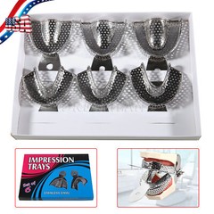 Dental Impression Trays Stainless Steel Perforated 6PC Upper+Lower S/M/L SKYSEA