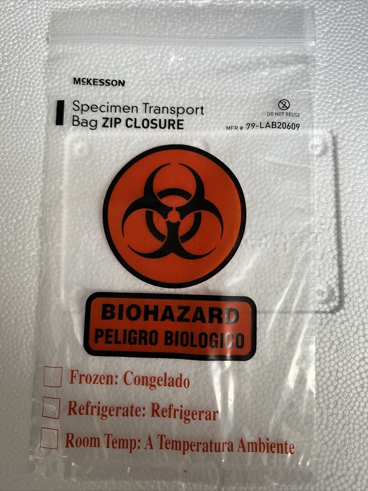 100 /CS Biohazard Specimen Layflat Poly Bags 6” x 9” x 2MIL