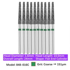 10pc Dental High Speed Diamond Burs Flat End Taper Friction Grip Polishing Burs