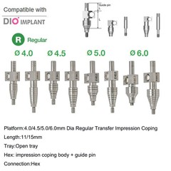 Dental DIO UFII Regular Straight Healing Abutment Impression Coping Zest locator