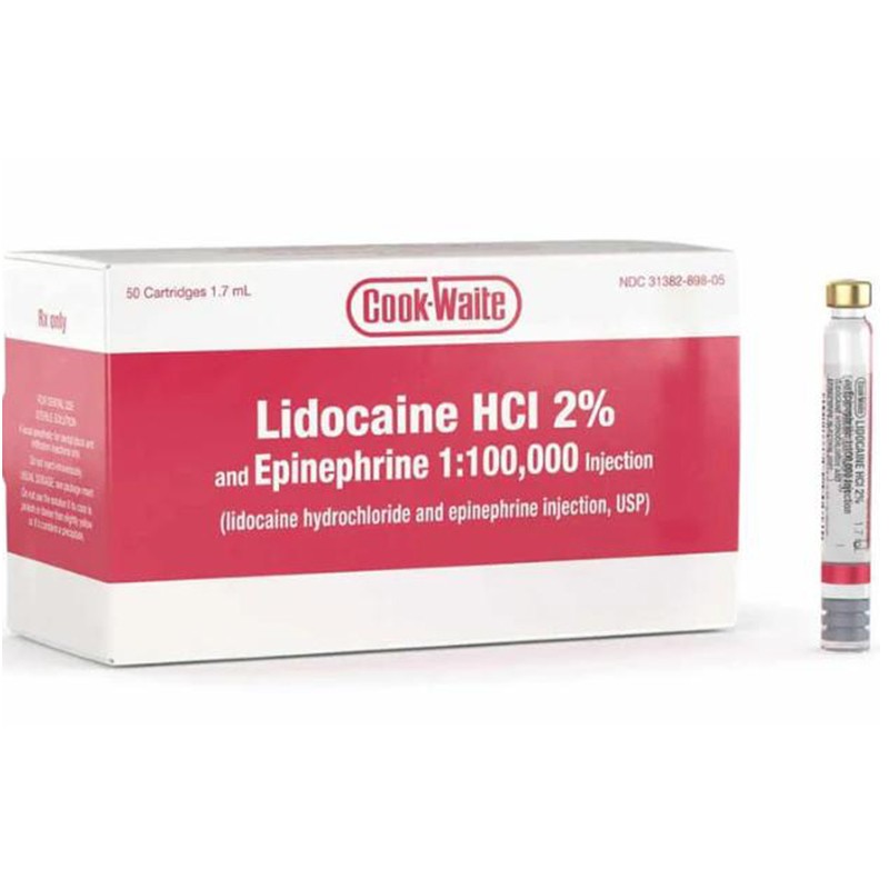 Cook-Waite Green/Red 50 cartridges w/Epinephrine 1:100000 HCl 2% Injectable