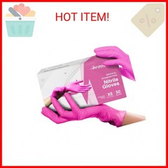 Fuchsia Hot Pink Nitrile Disposable Gloves – 50 Count – 3 Mil Nitrile Gloves Med