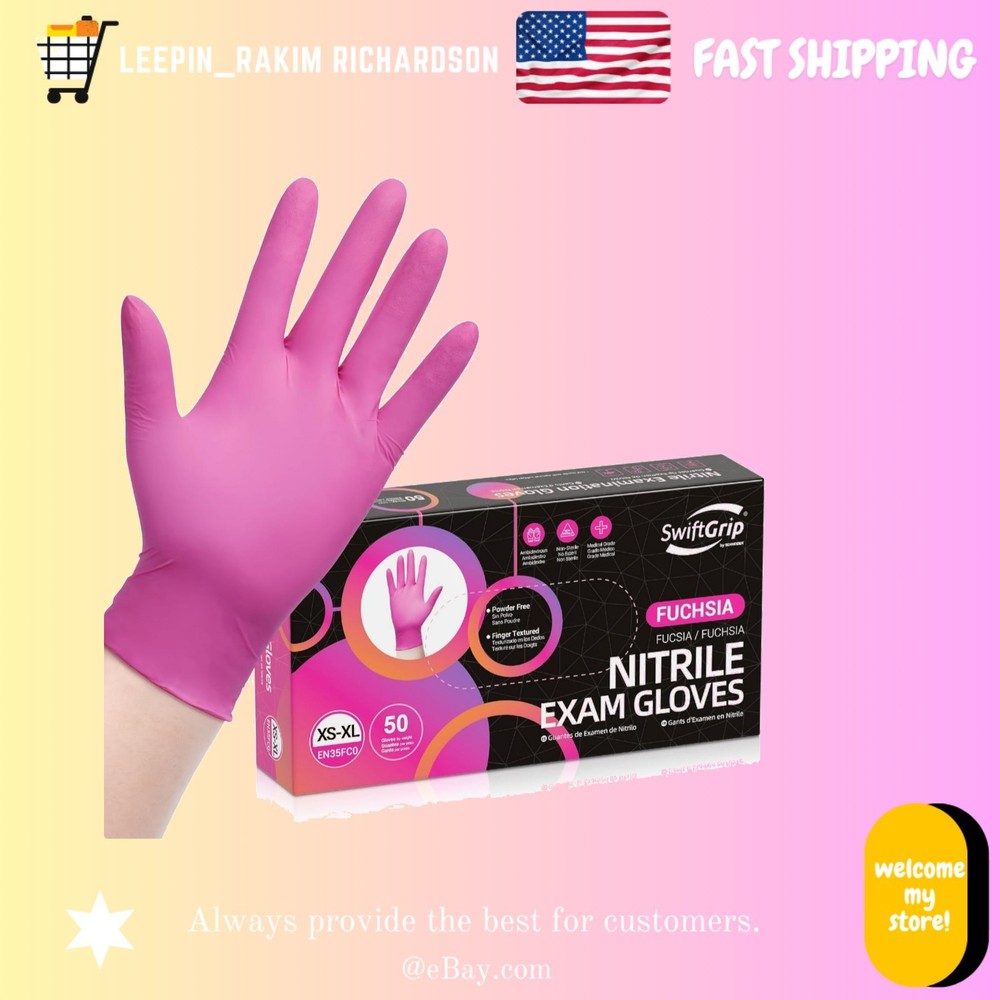 Powder-Free Nitrile Gloves, 3 Mil, Latex-Free, Pink/Fuchsia