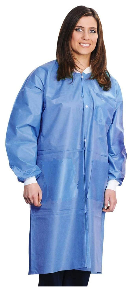 SMS 45 GSM Lab Coat 2 Pockets Disposable Unisex Adult M/L High Quality 100 Pcs