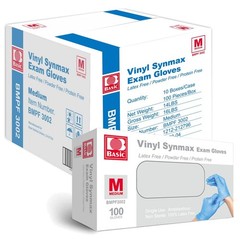 Basic Medical Synmax Vinyl Exam Gloves – Latex-Free & Powder-Free – Medium, B…