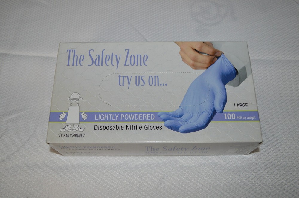 THE SAFTEY ZONE ~ DISPOSABLE NITRILE GLOVES ~ AMBIDEXTROUS ~ 100 COUNT ~ LARGE