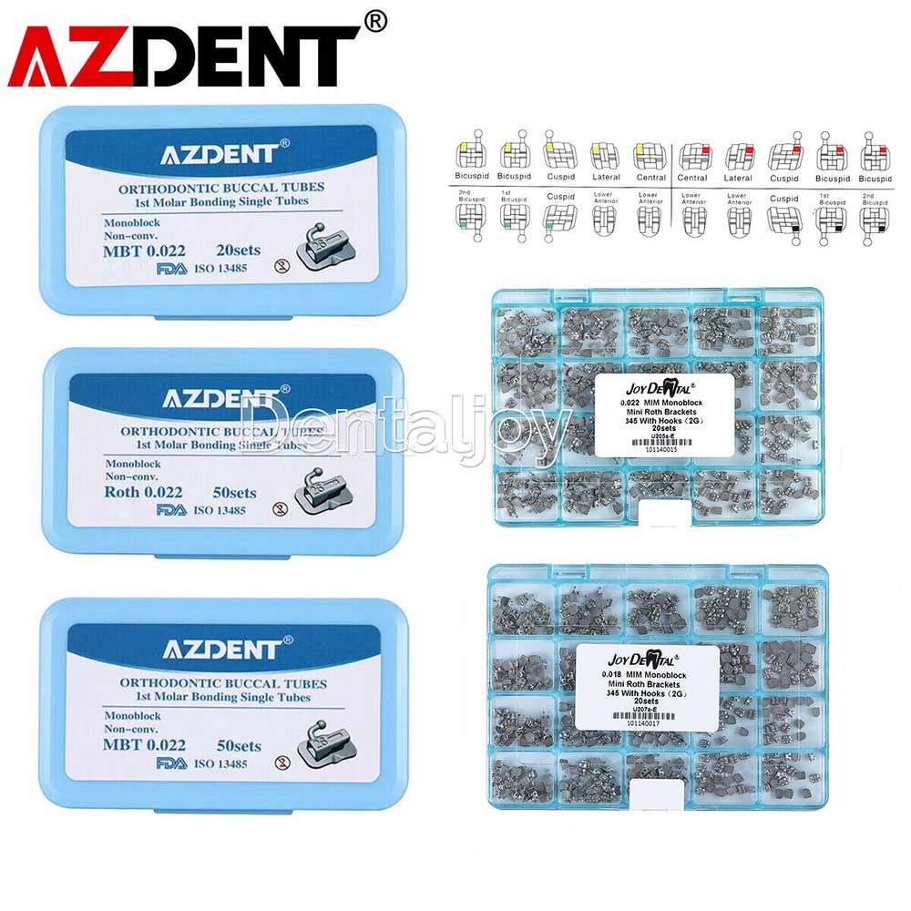 AZDENT Dental Ortho MIM Monoblock Braces Brackets Mini Roth MBT.022 /Buccal Tube