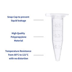 1000 PCS 0.5ml Microcentrifuge Tubes Clear Graduated Plastic Lab Snap Vials
