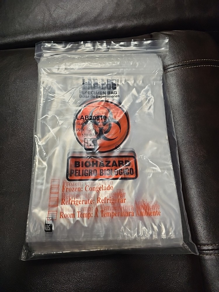 Free Shipping 100 BIOHAZARD BAGS 6×9 ECONO-ZIP SPECIMEN TRANSPORT CLEAR LAB-LOC