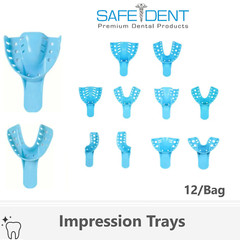 Dental Impression Trays Plastic Perforated 12PCS Set Upper/Lower S/M/L/XL, Blue