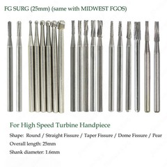 Dental Carbide Burs FG 19mm / FG SURG 25mm Long Shank Surgical High Speed