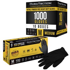 Dura-Gold HD Black Nitrile Disposable Gloves, 10 Boxes of 100, Medium, 6 Mil