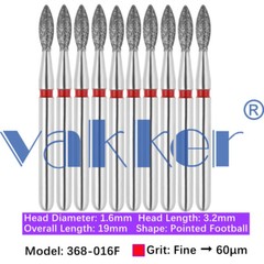 10pc/pk Diamond Burs Shape Football Diamond Bur Super Fine Medium Coarse