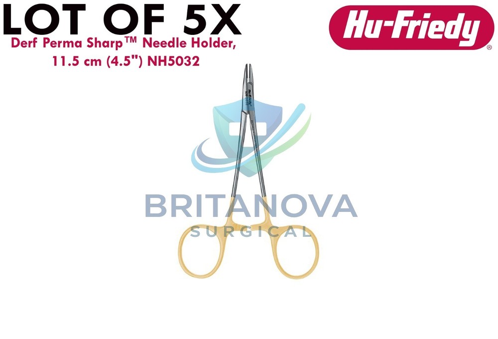 LOT OF 5X Hu-Friedy Derf Perma Sharp™ Needle Holder, 11.5 cm (4.5″) NH5032
