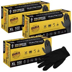Dura-Gold HD Black Nitrile Disposable Gloves, 3 Boxes of 100, X-Large, 6 Mil