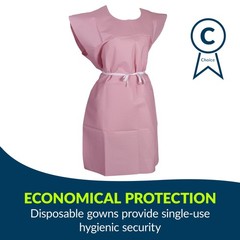 Disposable Medical Gowns Mauve 30X42 Open Back Waist Tie Short Sleeve 50 Pack