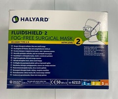 *50-Pieces* Halyard FluidShield ASTM Level 2 Fog-Free Surgical Mask 62113