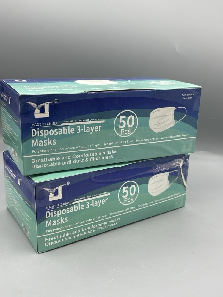 100 PCS Disposable 3-Ply Non-Medical Face Masks (2 Boxes Of 50)