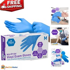 Disposable Blue Nitrile/Vinyl Blend Gloves – Powder-Free, Latex-Free, 100 Count