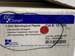 (800) GENESEE GenClone 1mL Graduated Serological Pipets Individual Wrap 12-100