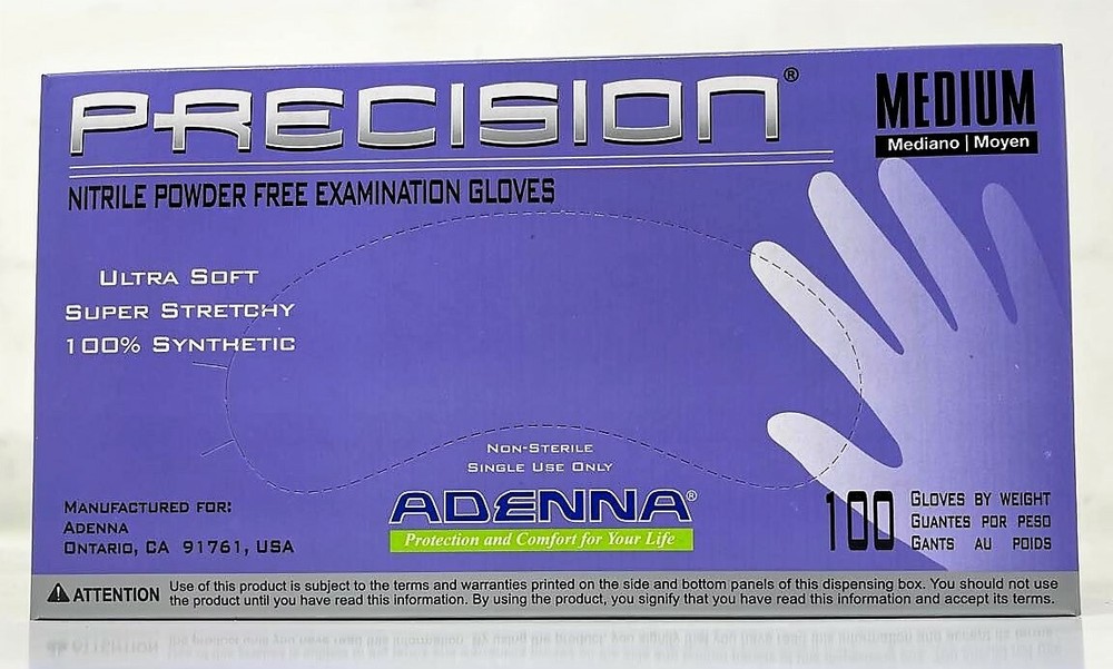 Adenna Precision PCS775 Nitrile PF Examination Gloves Medium Case of 10 Boxes