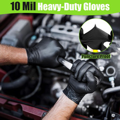 Black Nitrile Gloves 10 Mil, Heavy Duty Disposable Latex Free – Textured Grip fo
