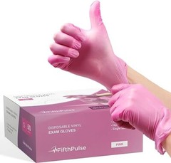 FifthPulse Pink Vinyl Disposable Gloves 50 Pack – Powder and Latex Free Medical
