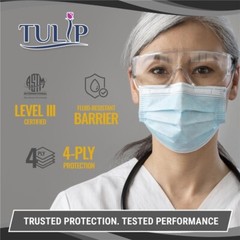 500 White ASTM Level 3 Face Masks 4-Ply Disposable Surgical Medical Shield Tulip